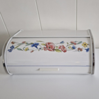 Brabantia wit met bloemen  broodtrommel 