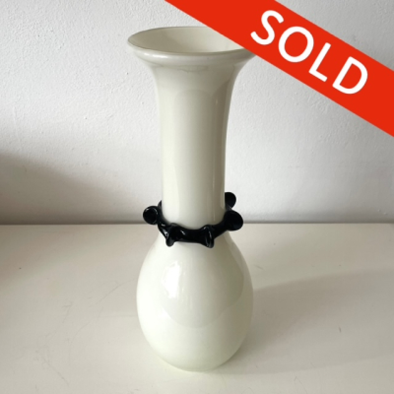 Opal glass white black vase