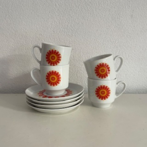 4x Oranje bloem kop en schotel