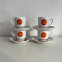 4x Oranje bloem kop en schotel