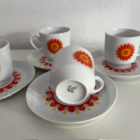 4x Oranje bloem kop en schotel