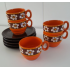 5 Orange Cups and Saucers