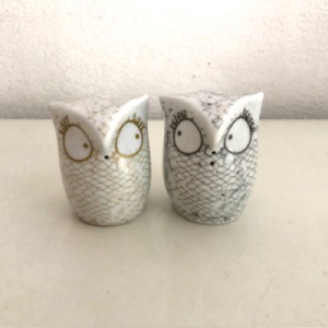 Gold silver owls salt and pepper set