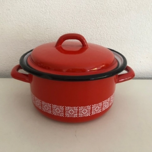 Retro red enamel pan