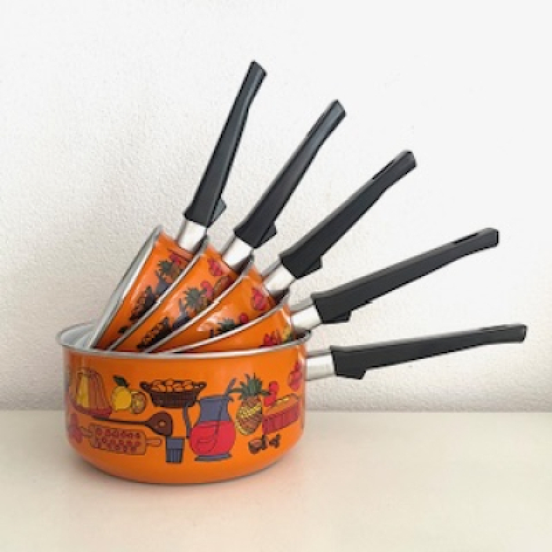 5x Eten decor steelpannen