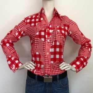 Flowers checker blouse - red