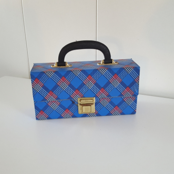 Cassette storage box blue checked