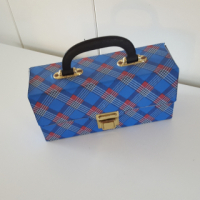 Cassette storage box blue checked