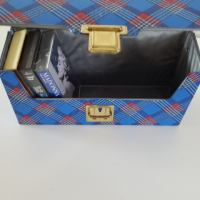 Cassette storage box blue checked