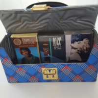 Cassette storage box blue checked