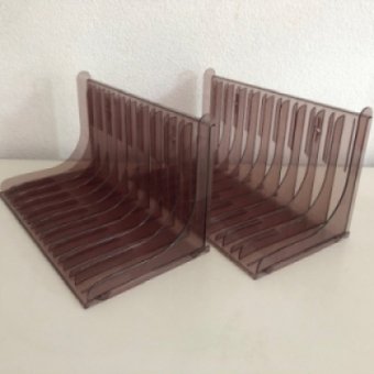 Brown plastic CD racks