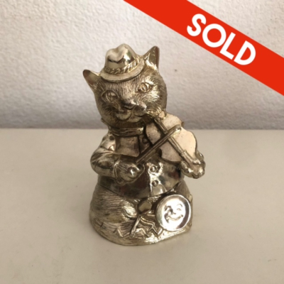 Silver cat violin money bank